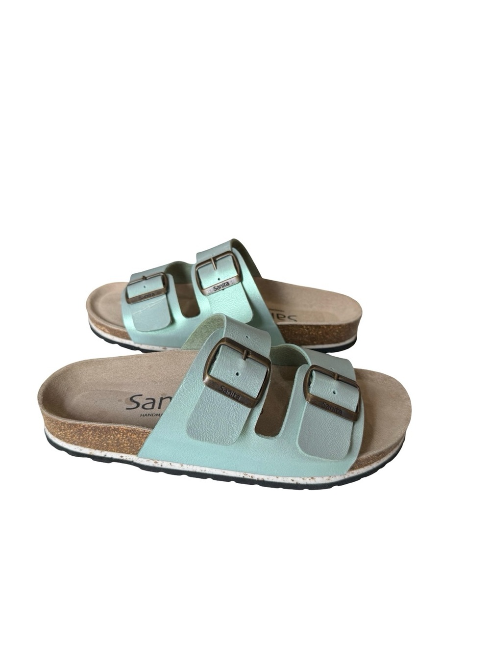 Sanita Double-Buckle Slide Sandals in Mint Green